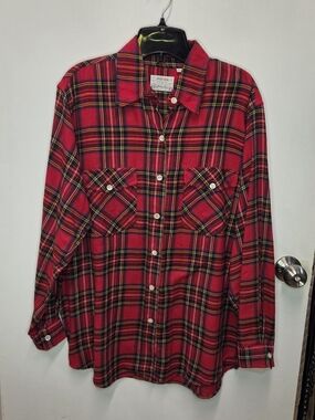 Vintage NWOT TFC The Fox Collection Red Plaid Flannel Shirt 70s 80s Tartan Large